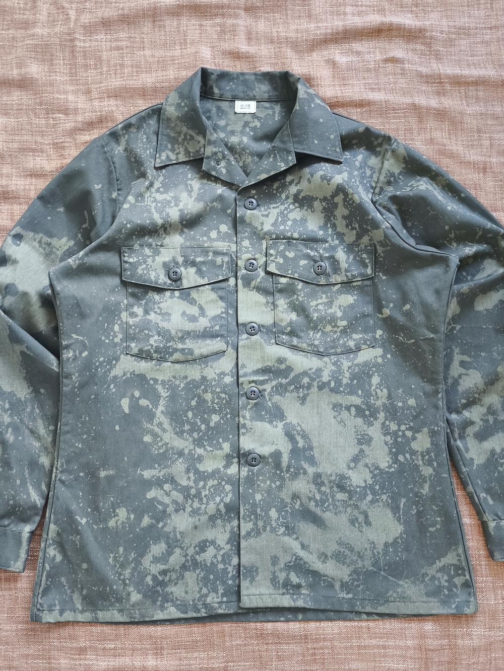 Military Men's Green Camo Splatter Fatigue Utility Jacket Overshirt Size 16.5